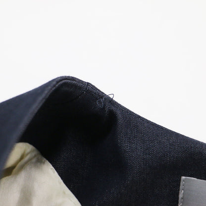 コットン ノーカラー ダブル デニムジャケット / DENIM.BLUE.SUITING JAME Vネック 長袖 ストレッチ