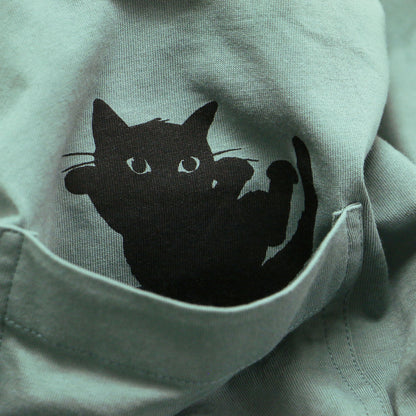 26春夏 キャットプリント 半袖 Tシャツ / カットソー クルーネック ワイド ドロップショルダー
