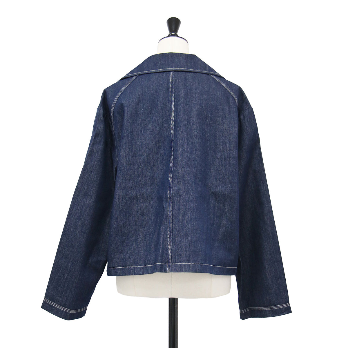 26春夏 コントラストステッチ デニムジャケット / 長袖 レギュラーカラー ダブルブレスト ワイド コンパクト 胸ポケット コットン