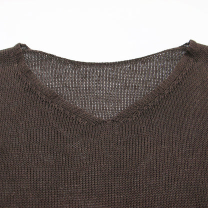 25春夏 ストラドリネンニット プルオーバー / 長袖 ボートネック Vネック ワイドシルエット スリット リブ 2WAY