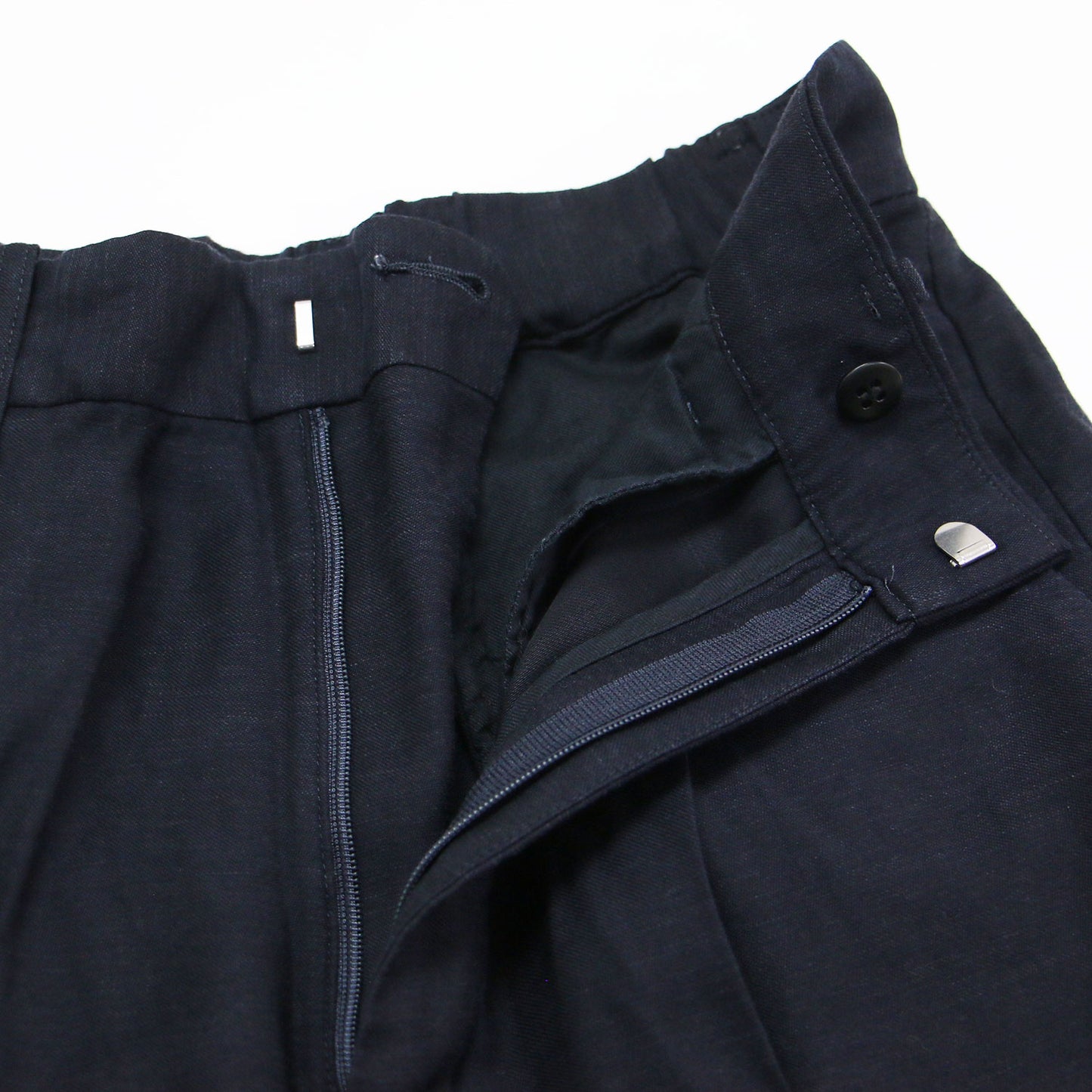 25春夏 ウォッシャブル リネン混 ハイウエストパンツ / washable linen フルレングス スラックス ウエストゴム センタープレス