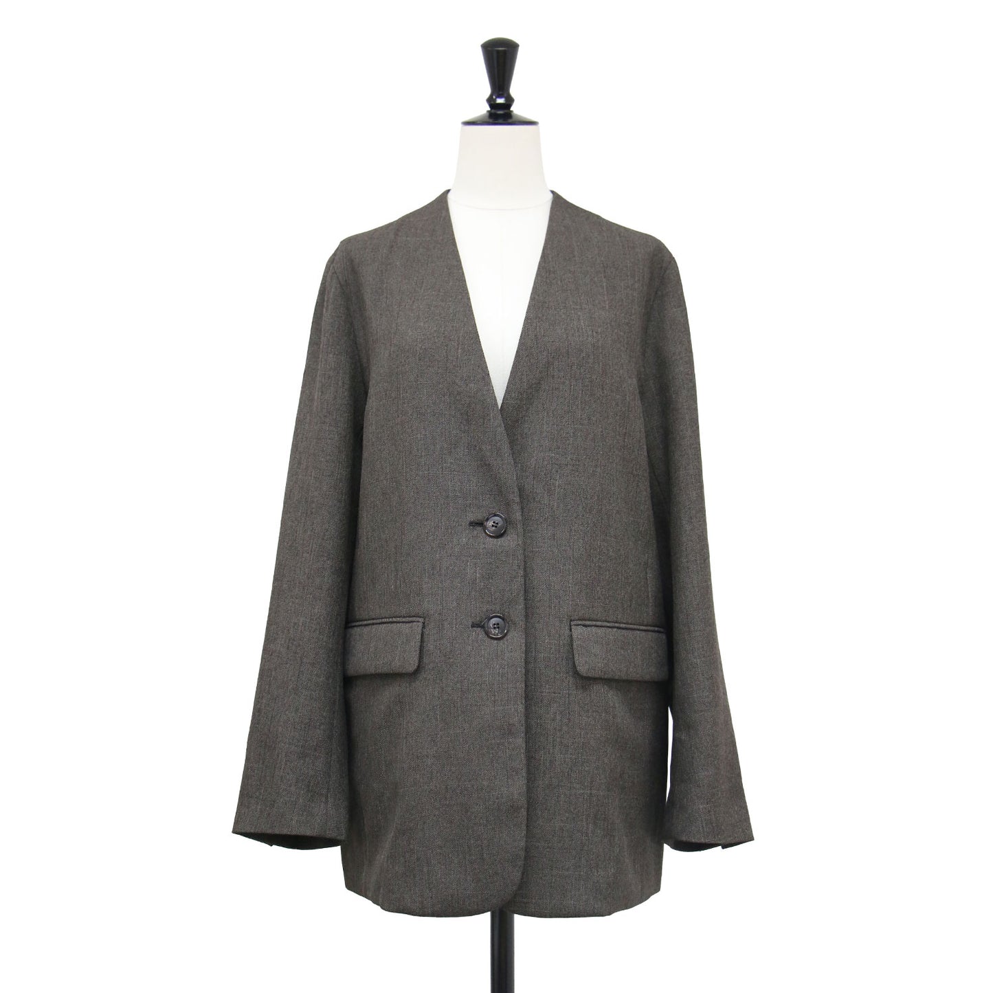 26春夏 シャークツイード ノーカラー ジャケット / 長袖 ミドル丈 2B シングル センターベンツ フラップポケット