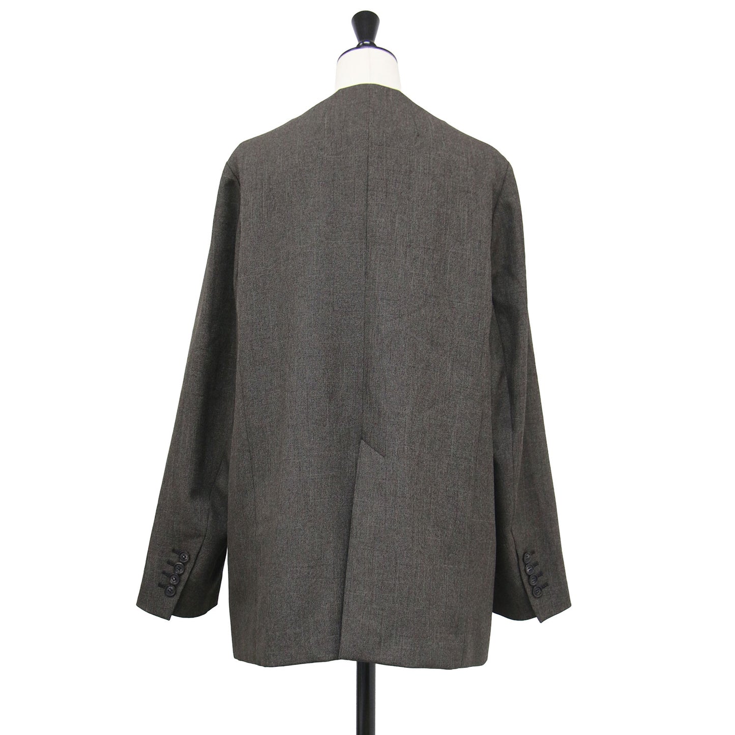26春夏 シャークツイード ノーカラー ジャケット / 長袖 ミドル丈 2B シングル センターベンツ フラップポケット