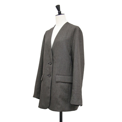 26春夏 シャークツイード ノーカラー ジャケット / 長袖 ミドル丈 2B シングル センターベンツ フラップポケット