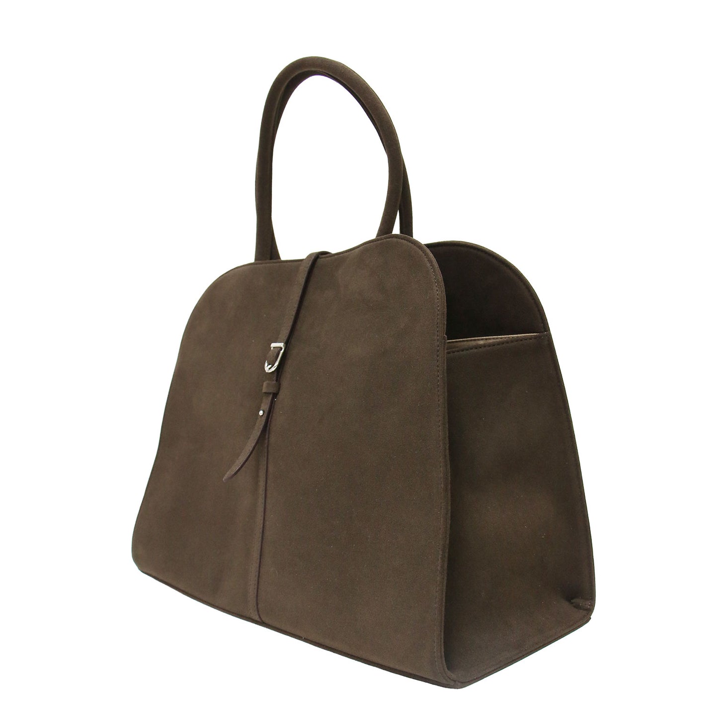 ブラン ラージ スエード チョコ ハンドバッグ / BLANC LARGE SUEDE CHOCO トートバッグ 台形 ショルダー ベルト ブランドロゴ 箔押し