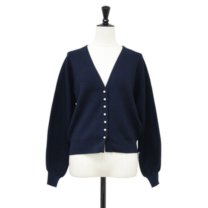 25春夏 パールコンビ Vネック カーディガン / 長袖 ショート丈 ドロップショルダー ニット