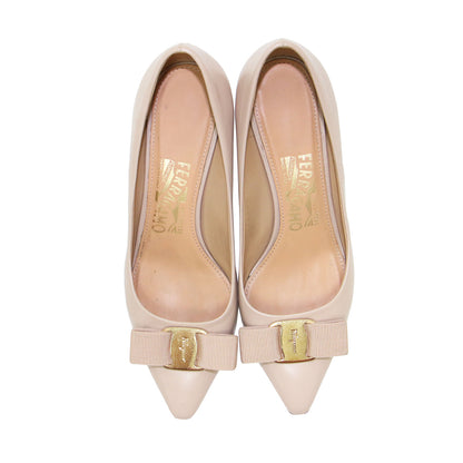 ヴァラ パンプス / VARA ポインテッドトゥ リボン ミドルヒール レザー