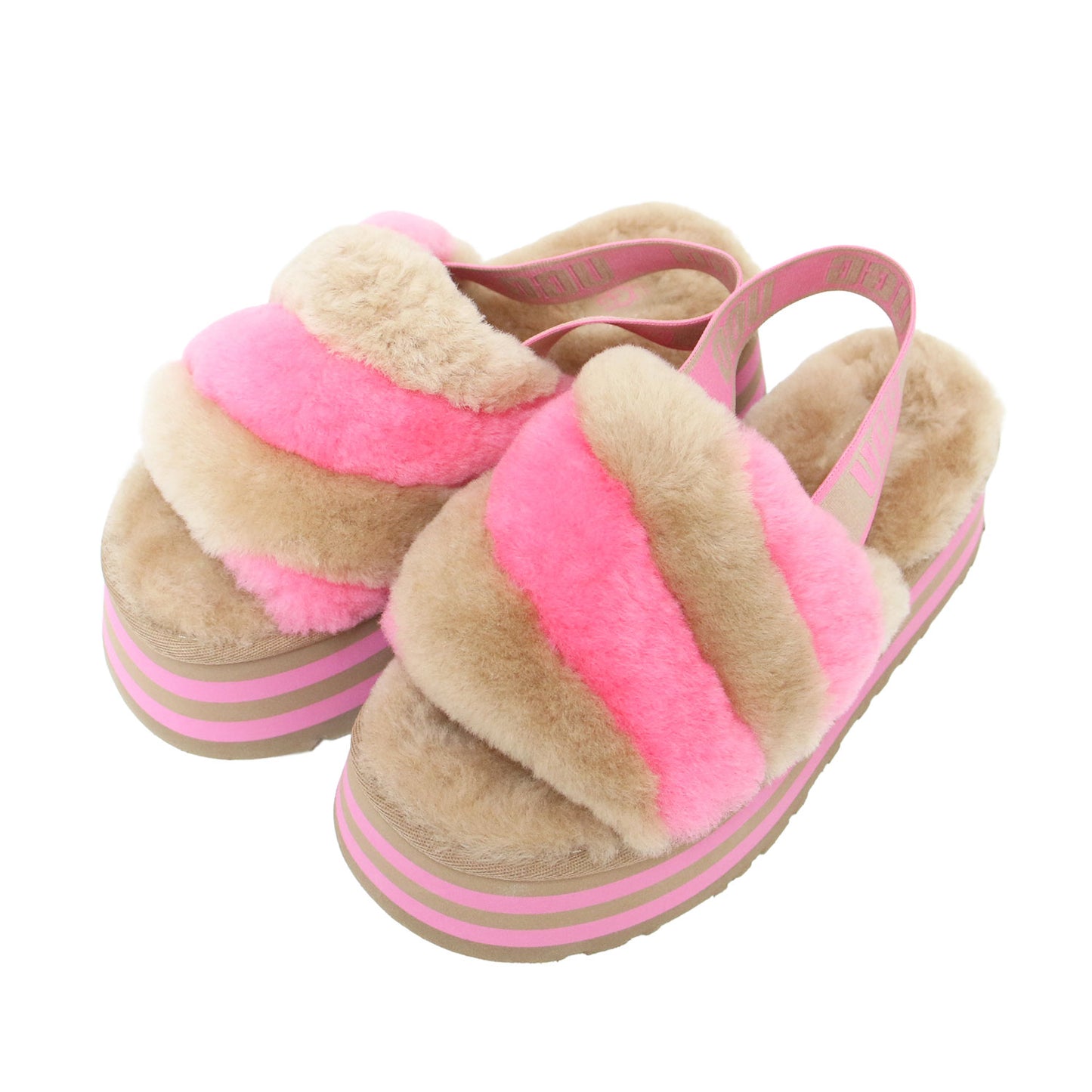 ファー ボーダー 厚底 サンダル / Disco Stripe Pride バックストラップ ロゴ