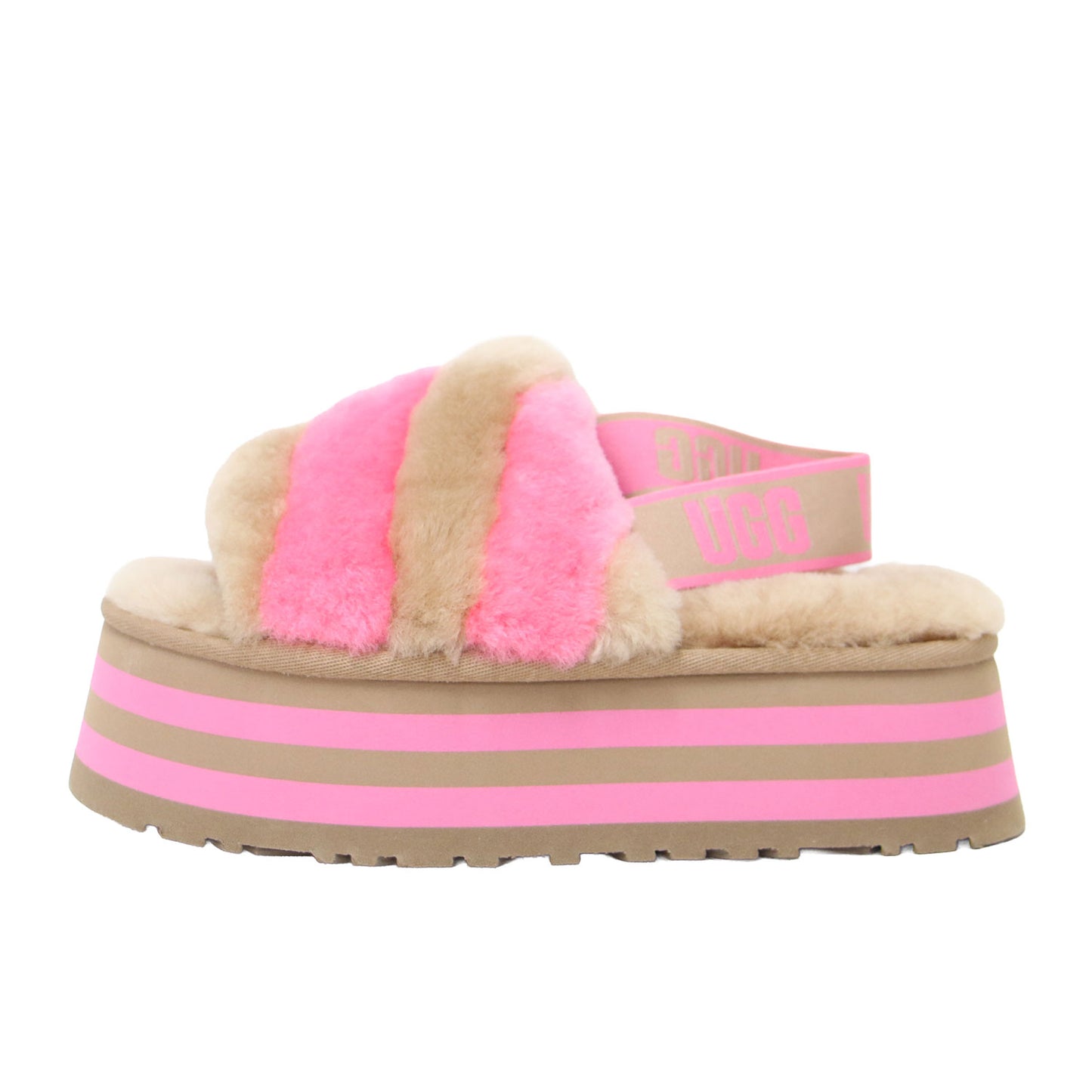 ファー ボーダー 厚底 サンダル / Disco Stripe Pride バックストラップ ロゴ