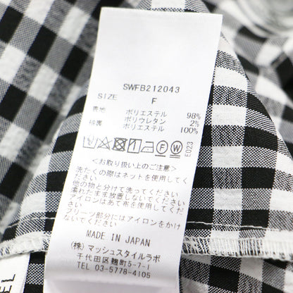 パフスリーブ プリーツ ブラウス / プルオーバー 五分袖 スタンドカラー ギンガムチェック ウォッシャブル