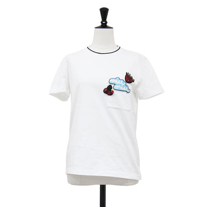 ビーズワッペン 半袖 Tシャツ / カットソー ハーフスリーブ クルーネック ライン ロゴ イチゴ チェリー
