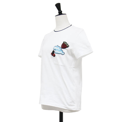 ビーズワッペン 半袖 Tシャツ / カットソー ハーフスリーブ クルーネック ライン ロゴ イチゴ チェリー