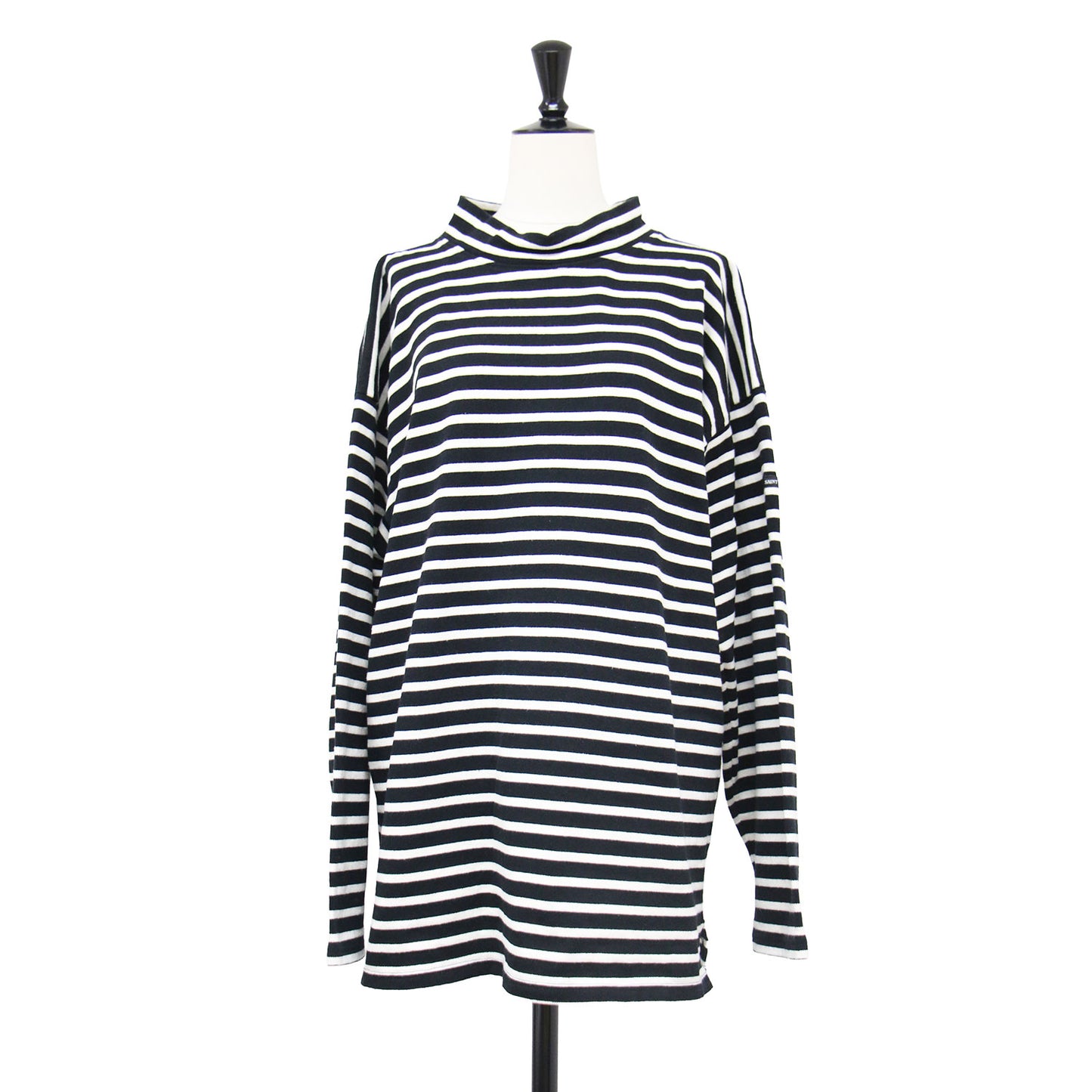 モックネック ウェッソン ロングスリーブ プルオーバー / カットソー Tシャツ 長袖 ハイネック ボーダー柄 コットン