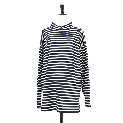 モックネック ウェッソン ロングスリーブ プルオーバー / カットソー Tシャツ 長袖 ハイネック ボーダー柄 コットン