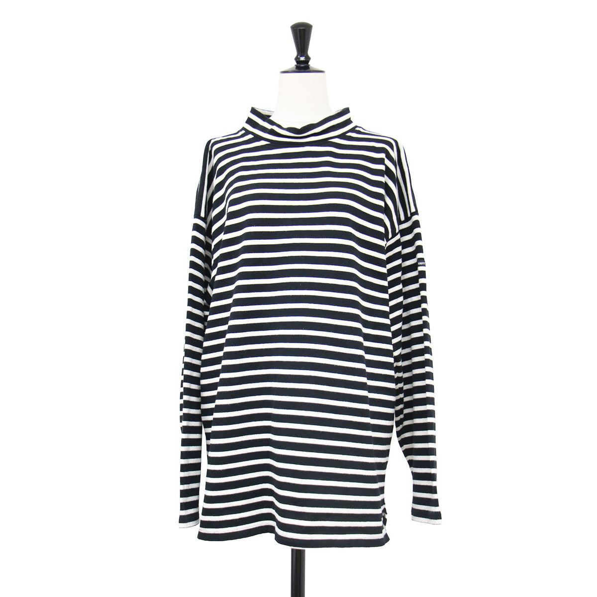 モックネック ウェッソン ロングスリーブ プルオーバー / カットソー Tシャツ 長袖 ハイネック ボーダー柄 コットン