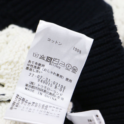 22春夏 ミックスステッチ ニット クルーネック プルオーバー / ニット 長袖 レース ボーダー柄 コットン