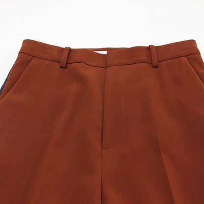 サテンライン センタープレス パンツ / スラックス セミフレア ハイウエスト ジョーゼット素材