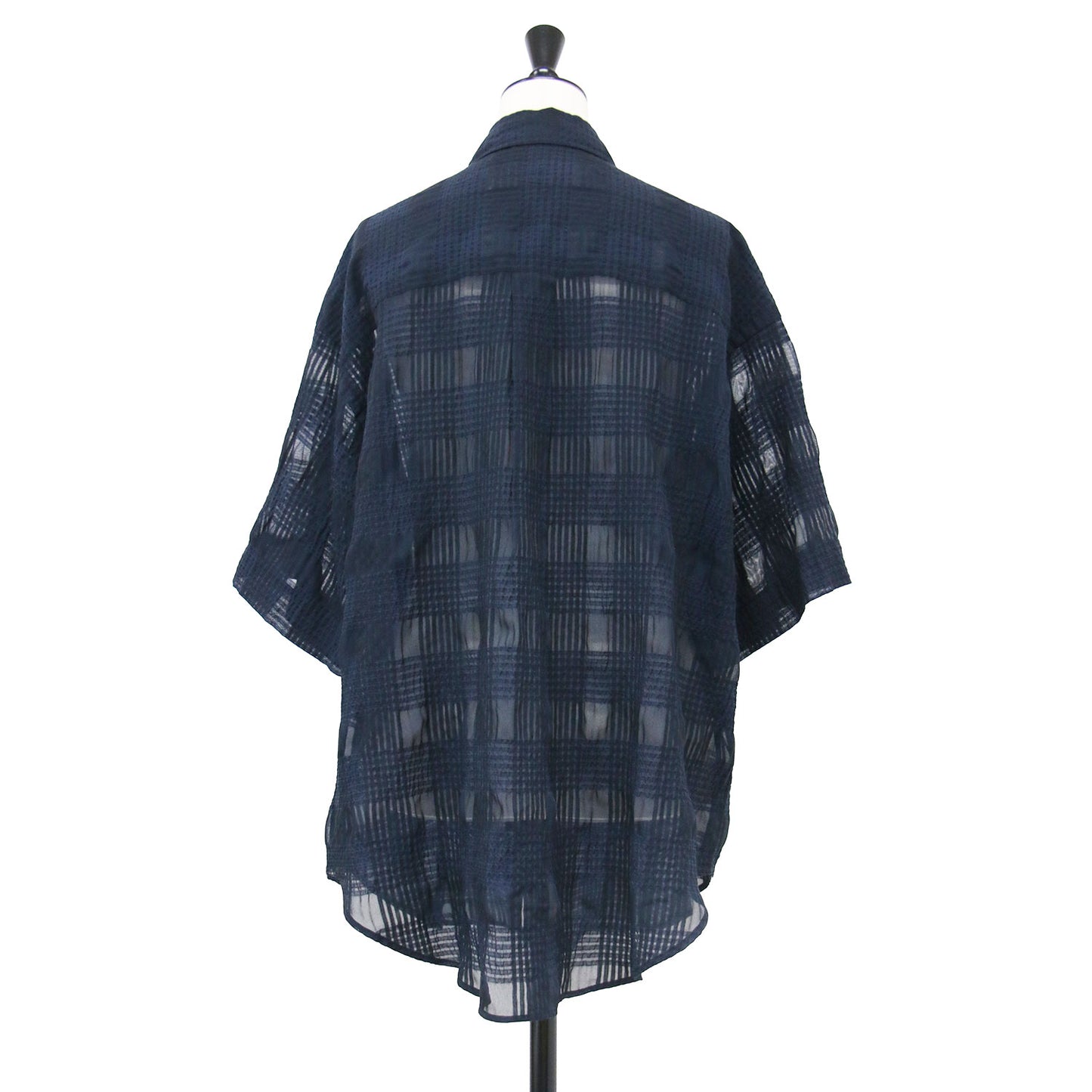 24春夏 シアー ワイド シャツ / SHEER WIDE SHIRTS ブラウス レギュラーカラー 半袖 チェック柄 コットン