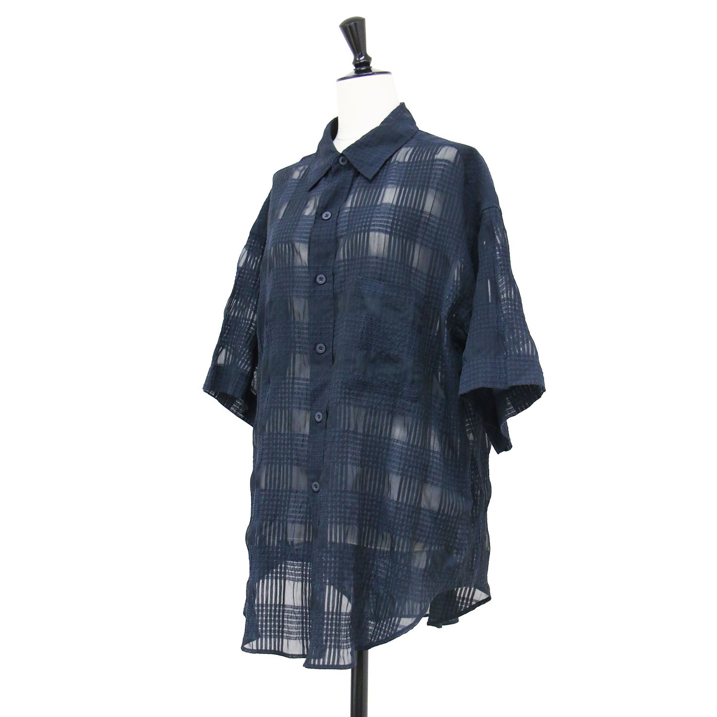 24春夏 シアー ワイド シャツ / SHEER WIDE SHIRTS ブラウス レギュラーカラー 半袖 チェック柄 コットン