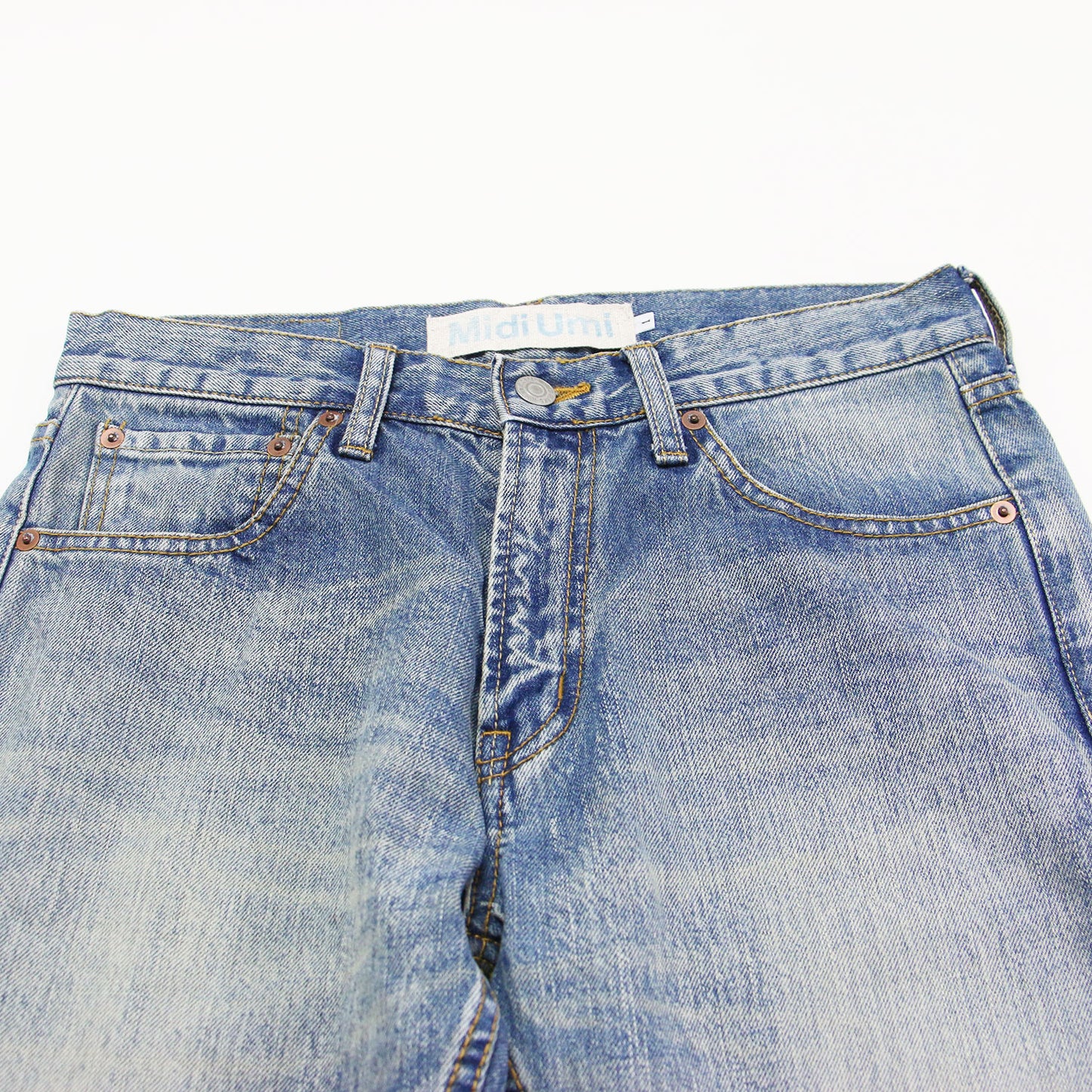 八分丈 テーパード デニムパンツ / クロップド丈 ブリーチカラー コットン ウォッシャブル