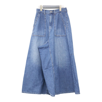 25秋冬 OMALI フロントパンツ バックスカート デニム / バギー クロップド丈 Aライン フレア ウエストゴム コットン ウォッシャブル