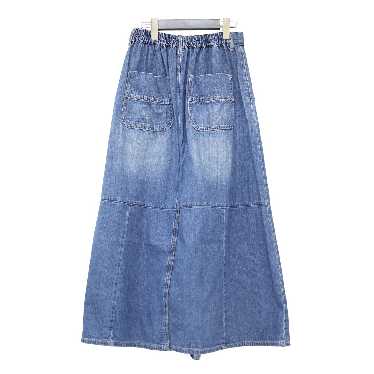 25秋冬 OMALI フロントパンツ バックスカート デニム / バギー クロップド丈 Aライン フレア ウエストゴム コットン ウォッシャブル