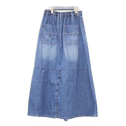 25秋冬 OMALI フロントパンツ バックスカート デニム / バギー クロップド丈 Aライン フレア ウエストゴム コットン ウォッシャブル