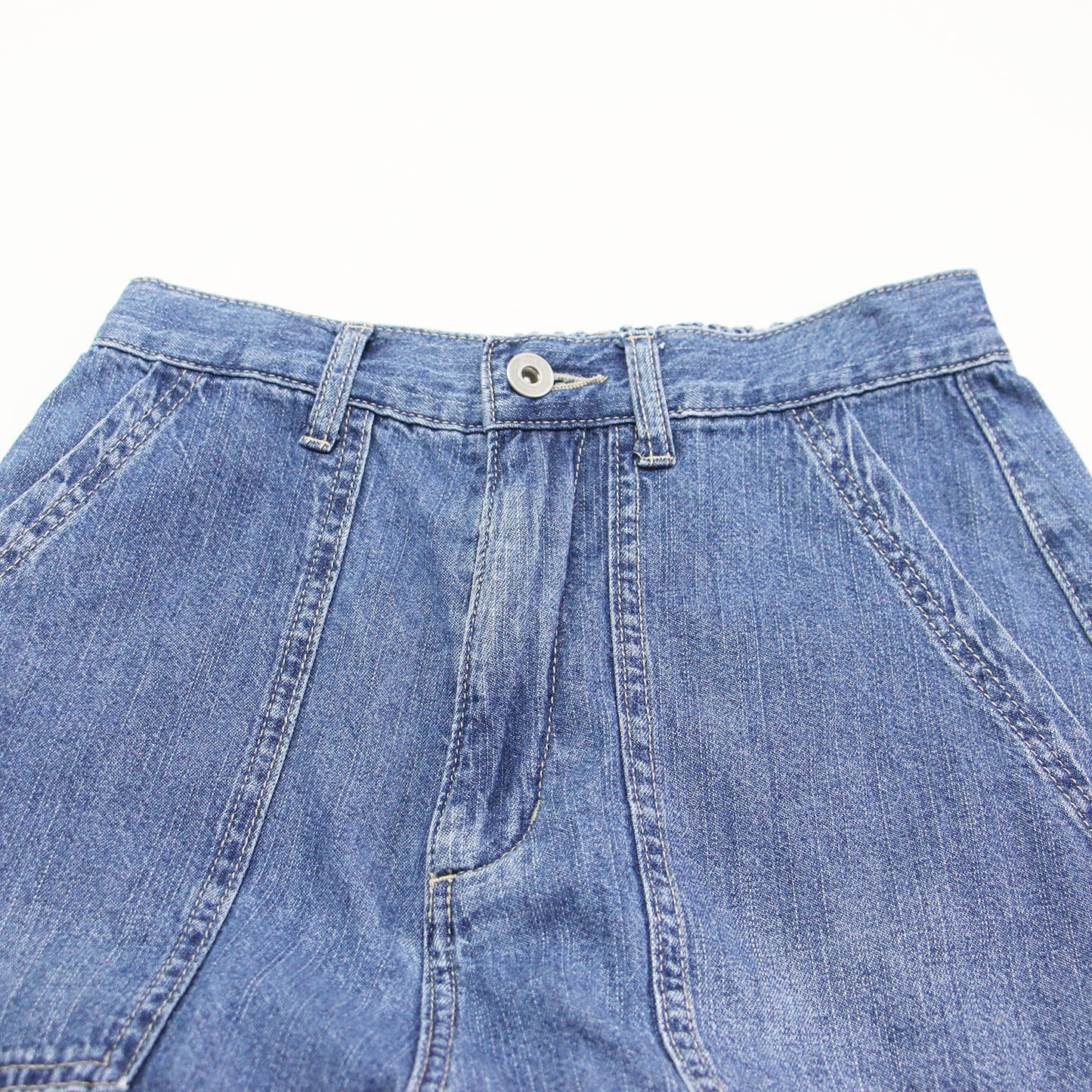 25秋冬 OMALI フロントパンツ バックスカート デニム / バギー クロップド丈 Aライン フレア ウエストゴム コットン ウォッシャブル