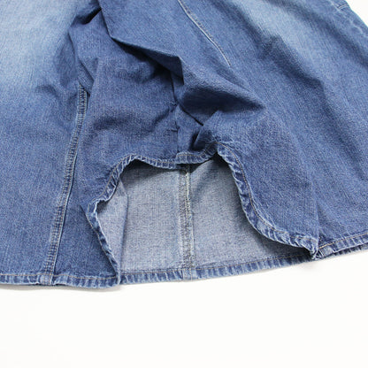 25秋冬 OMALI フロントパンツ バックスカート デニム / バギー クロップド丈 Aライン フレア ウエストゴム コットン ウォッシャブル