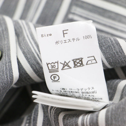 ストライプローン 切替 タックブラウス / シャツ ノースリーブ バンドカラー フレア