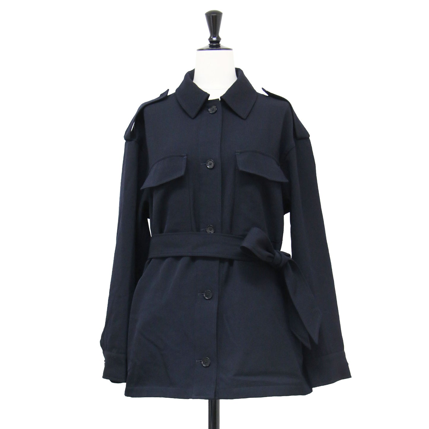 26春夏 ウールギャバジン ダブルパッチポケット ジャケット / シャツ 長袖 ステンカラー リボンベルト