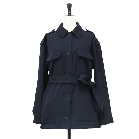 26春夏 ウールギャバジン ダブルパッチポケット ジャケット / シャツ 長袖 ステンカラー リボンベルト