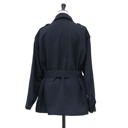 26春夏 ウールギャバジン ダブルパッチポケット ジャケット / シャツ 長袖 ステンカラー リボンベルト