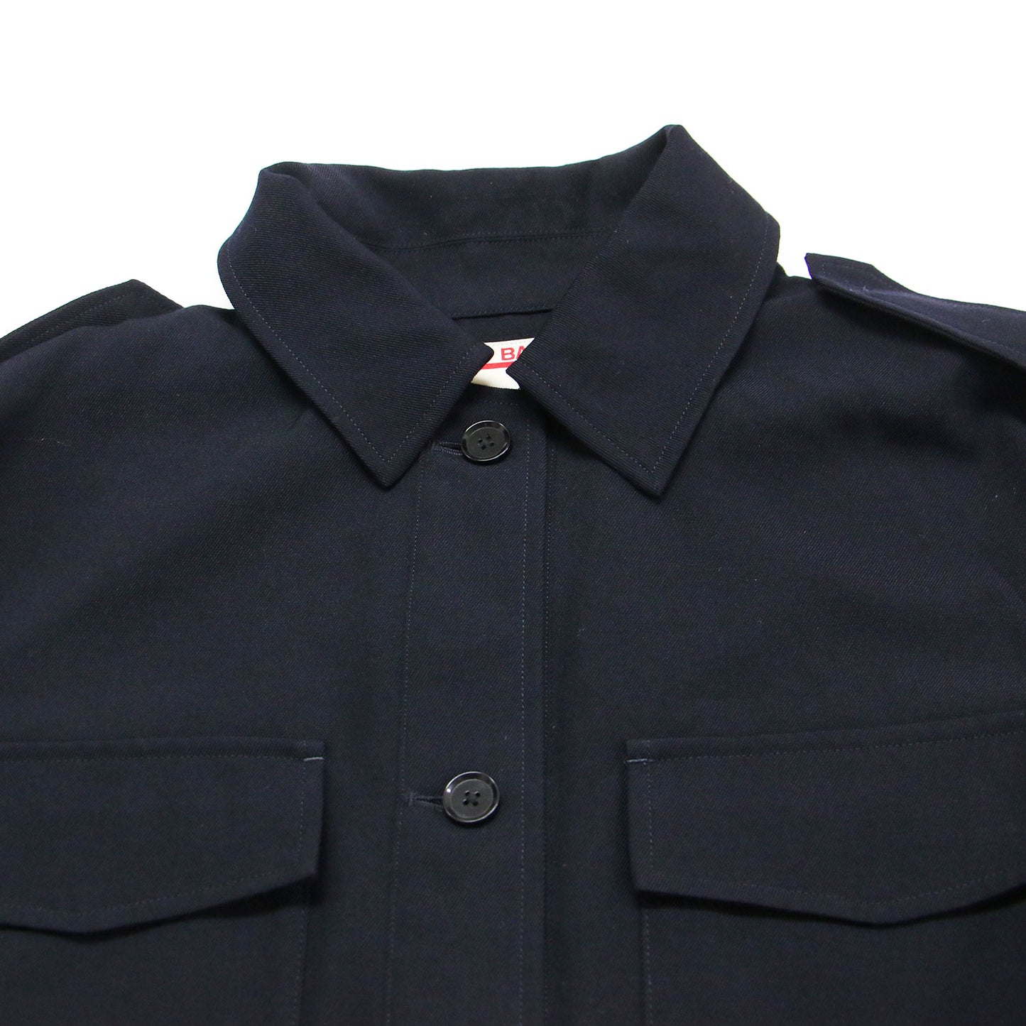 26春夏 ウールギャバジン ダブルパッチポケット ジャケット / シャツ 長袖 ステンカラー リボンベルト