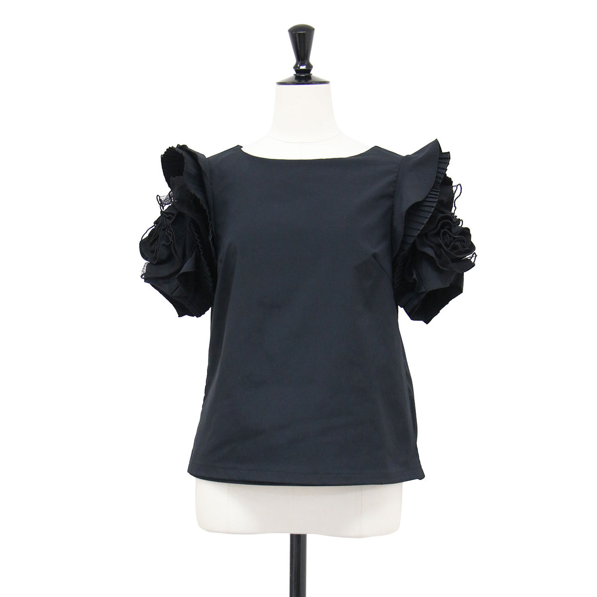 26春夏 ローズ スリーブ トップ / Vol.2 Rose Sleeve Top プルオーバー ラウンドネック 半袖 薔薇 モチーフ チュール プリーツ フリル バックホック