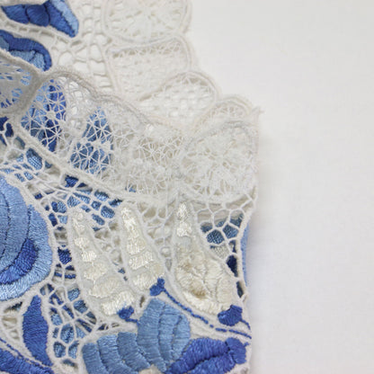 カロチャ刺繍 ベスト / 羽織り ショート丈 ノースリーブ シアー レース フラワーモチーフ 花柄 光沢 ヴィンテージ