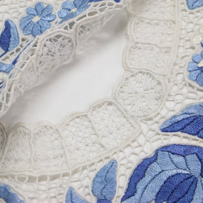 カロチャ刺繍 ベスト / 羽織り ショート丈 ノースリーブ シアー レース フラワーモチーフ 花柄 光沢 ヴィンテージ