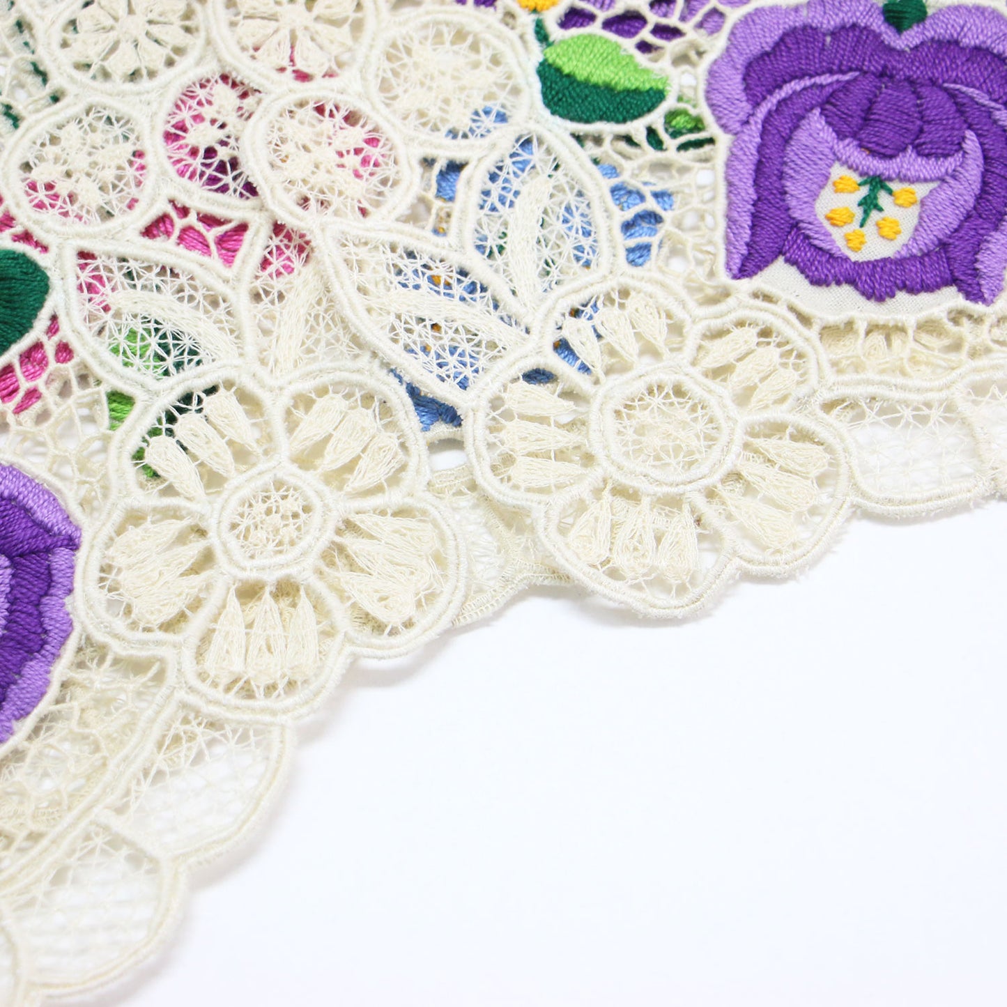 カロチャ刺繍 ベスト / 羽織り ショート丈 ノースリーブ シアー レース フラワーモチーフ 花柄 微光沢 ヴィンテージ