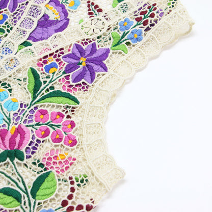 カロチャ刺繍 ベスト / 羽織り ショート丈 ノースリーブ シアー レース フラワーモチーフ 花柄 微光沢 ヴィンテージ