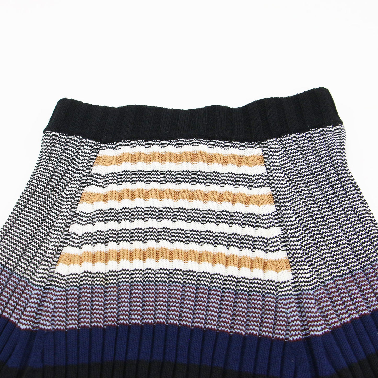 マルチボーダー リブニット スカート / フレア ウエストゴム Aライン