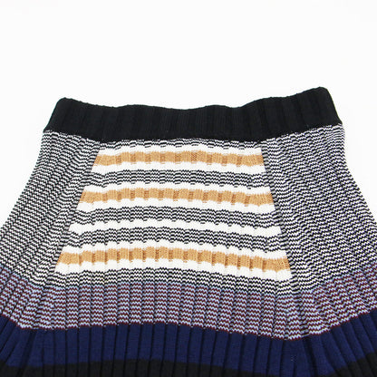 マルチボーダー リブニット スカート / フレア ウエストゴム Aライン