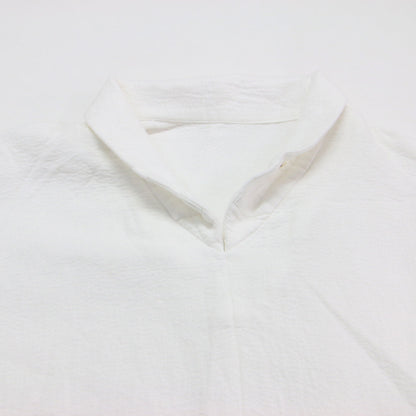26春夏 刺子風通織 プルオーバー白釣舟 / ブラウス チュニック オーバーサイズ ショールカラー 長袖 ドロップショルダー 凹凸 コットン ウォッシャブル