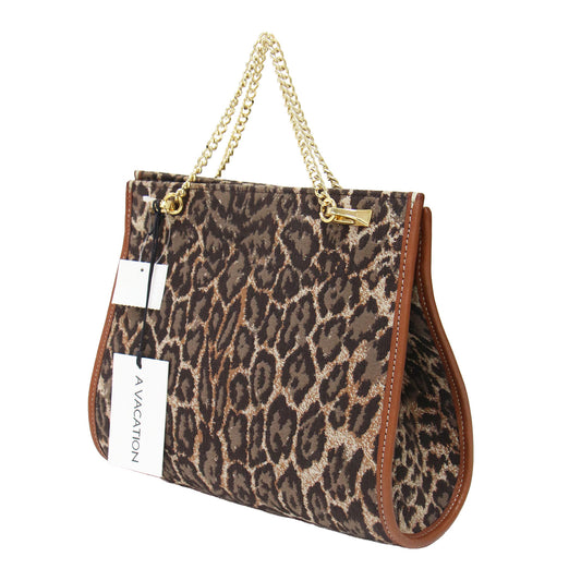 ティアーズ レオパード チェーンバッグ / TEARS LEOPARD ハンドバッグ ダブルハンドル スクエア型 ジャガード 総柄 レザー