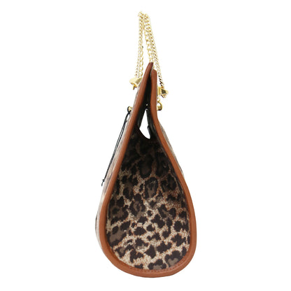 ティアーズ レオパード チェーンバッグ / TEARS LEOPARD ハンドバッグ ダブルハンドル スクエア型 ジャガード 総柄 レザー