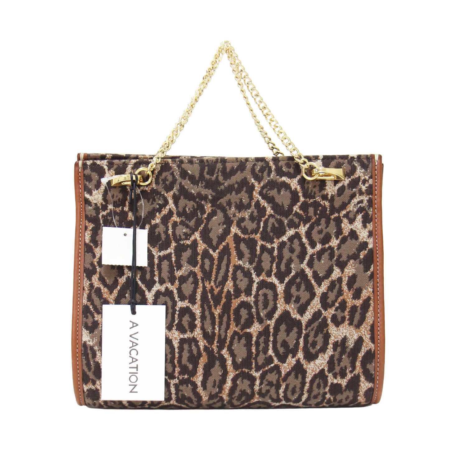ティアーズ レオパード チェーンバッグ / TEARS LEOPARD ハンドバッグ ダブルハンドル スクエア型 ジャガード 総柄 レザー