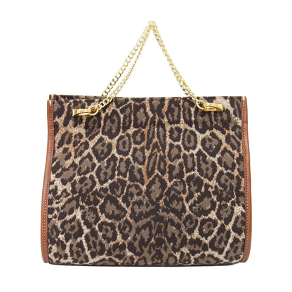 ティアーズ レオパード チェーンバッグ / TEARS LEOPARD ハンドバッグ ダブルハンドル スクエア型 ジャガード 総柄 レザー