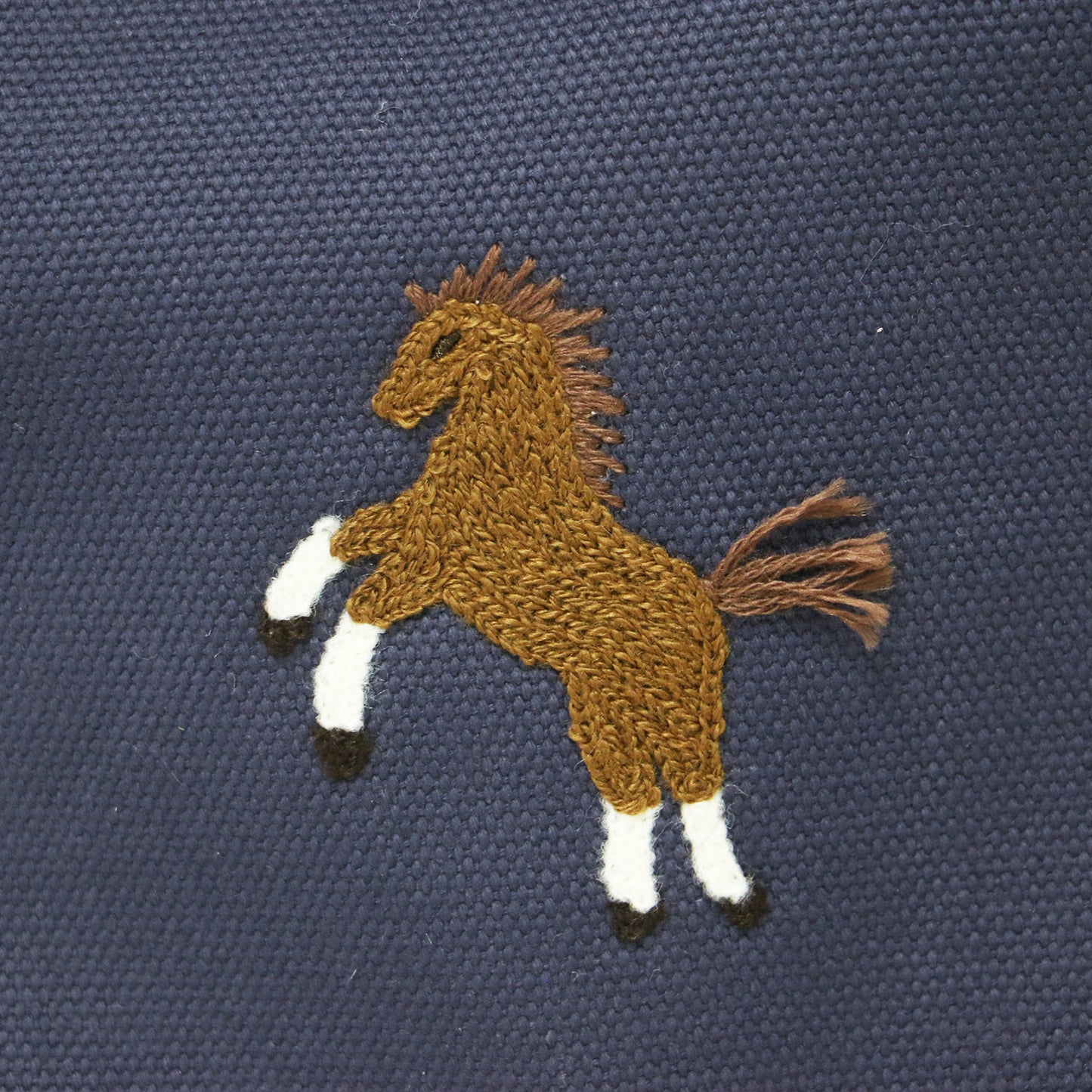 ワンポイント刺繍トートバッグ / ハンドバッグ スクエア型 ダブルハンドル キャンバス メタルパーツ パイピング レザー