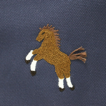 ワンポイント刺繍トートバッグ / ハンドバッグ スクエア型 ダブルハンドル キャンバス メタルパーツ パイピング レザー