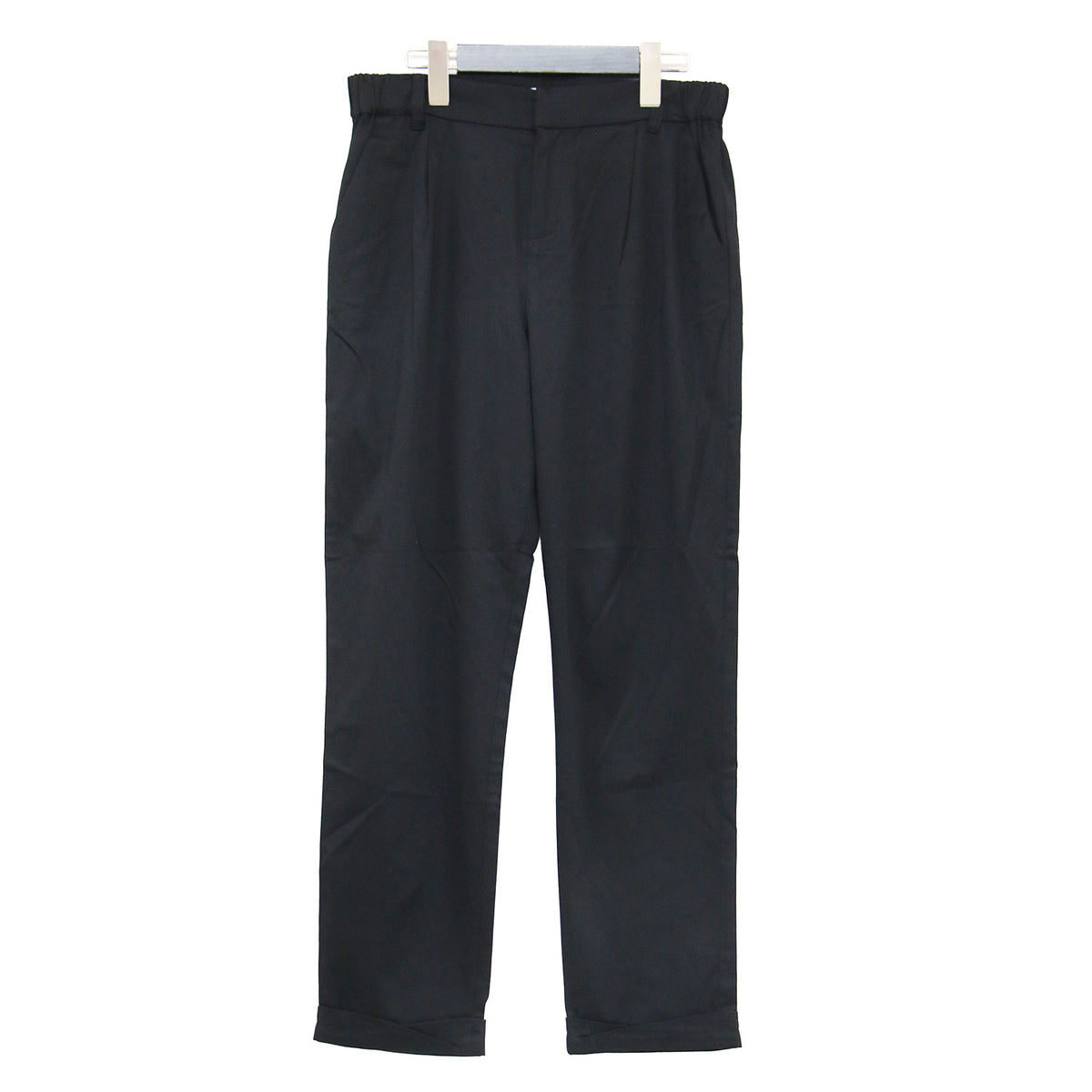 23春夏 裾ねじりパンツ / テーパード クロップド ウエストゴム 光沢 ストレッチ コットン ウォッシャブル