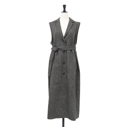 ヘリンボーン ツイード ロングベスト / HERRINGBONE TWEED GILET 1625-242-4494 / ジレ テーラード ノースリーブ スリット コットン ウール シルク